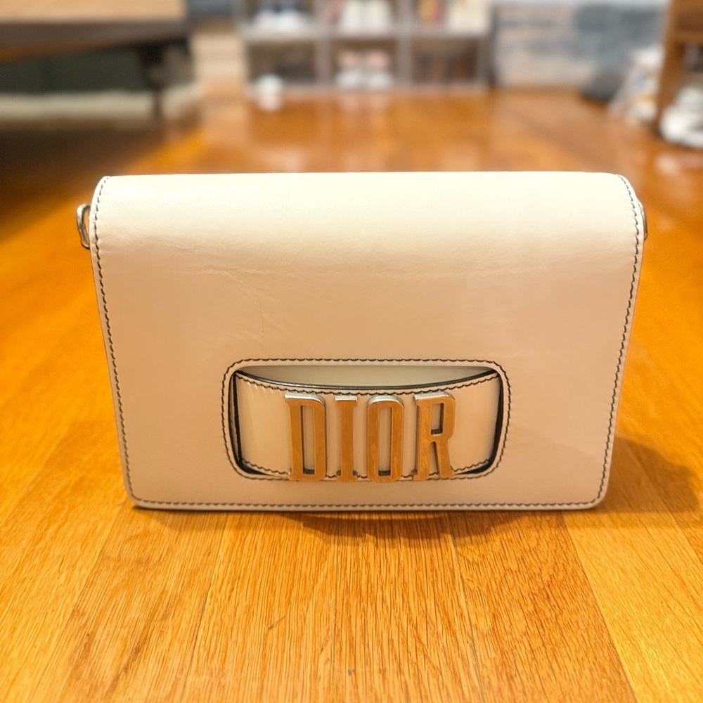 Dior Beige Leather Clutch with Silver Logo